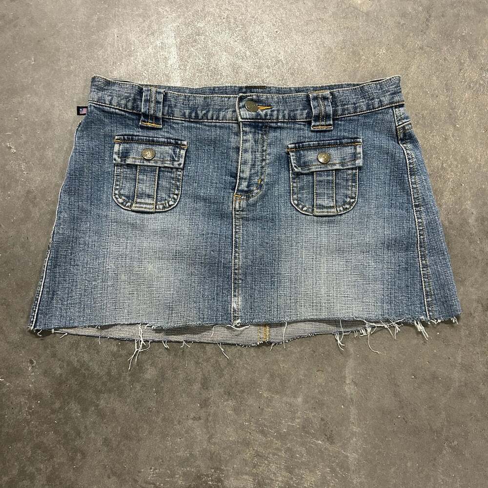 Polo Jeans Co Ralph Lauren Denim Skirt Size 4 Cargo Distressed Mini